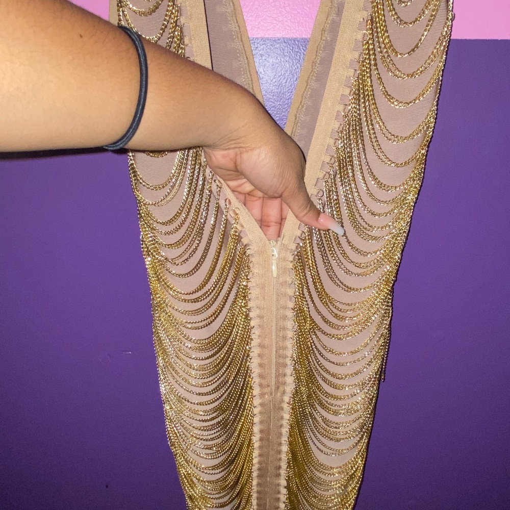 Size large midi bodycon dress with gold chain link